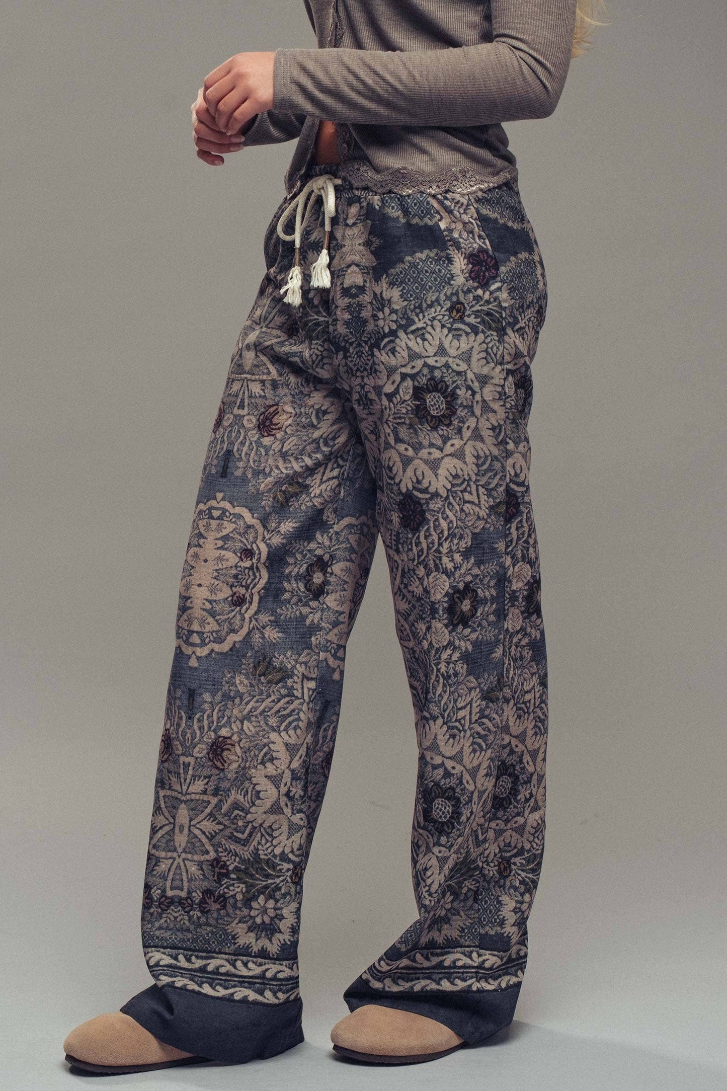 Boho Print Wide-Leg Lounge Pants