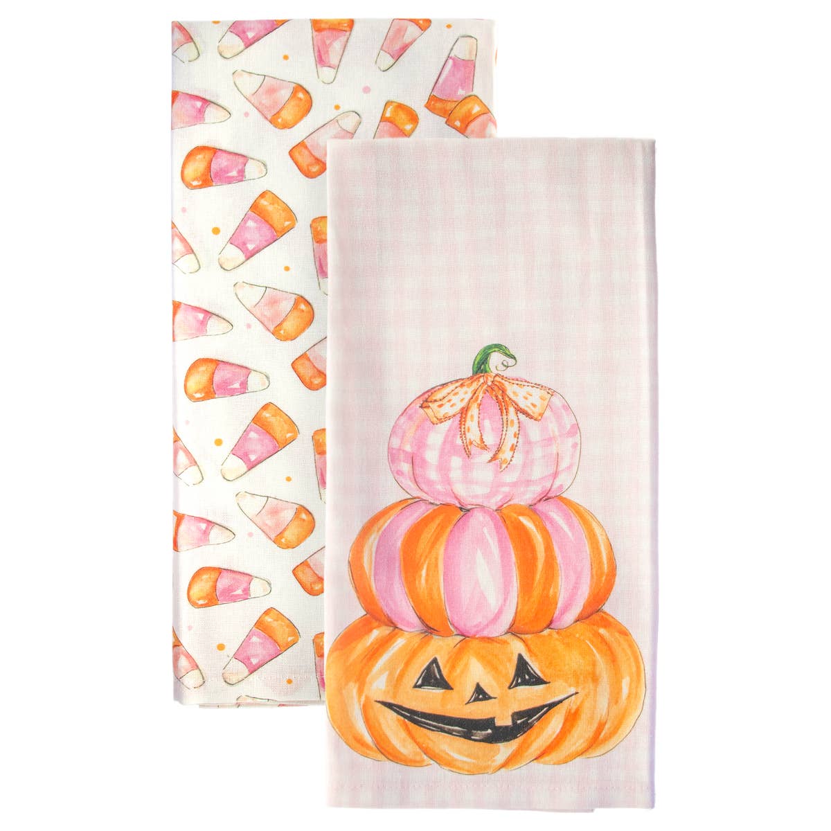 28" Pink Candy Corn Cotton Tea Towels S/2 Rosanne Beck Fall