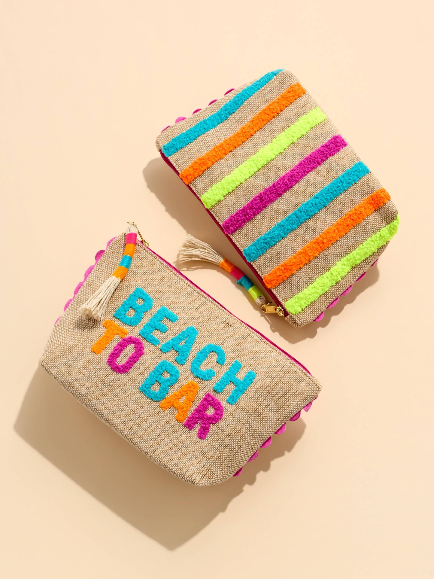 "BEACH TO BAR" ZIP POUCH,NATURAL