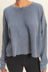 - Open Back Textured Knit Long Sleeve Top