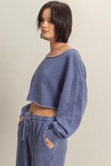 Frayed Detail Long Sleeve Crop Top
