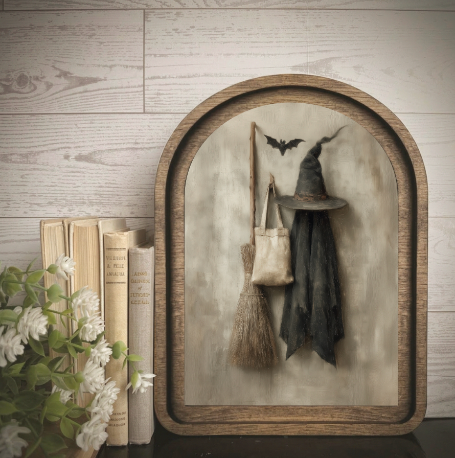 Arch Frame Witch Hat Broom Halloween | Wood & Canvas