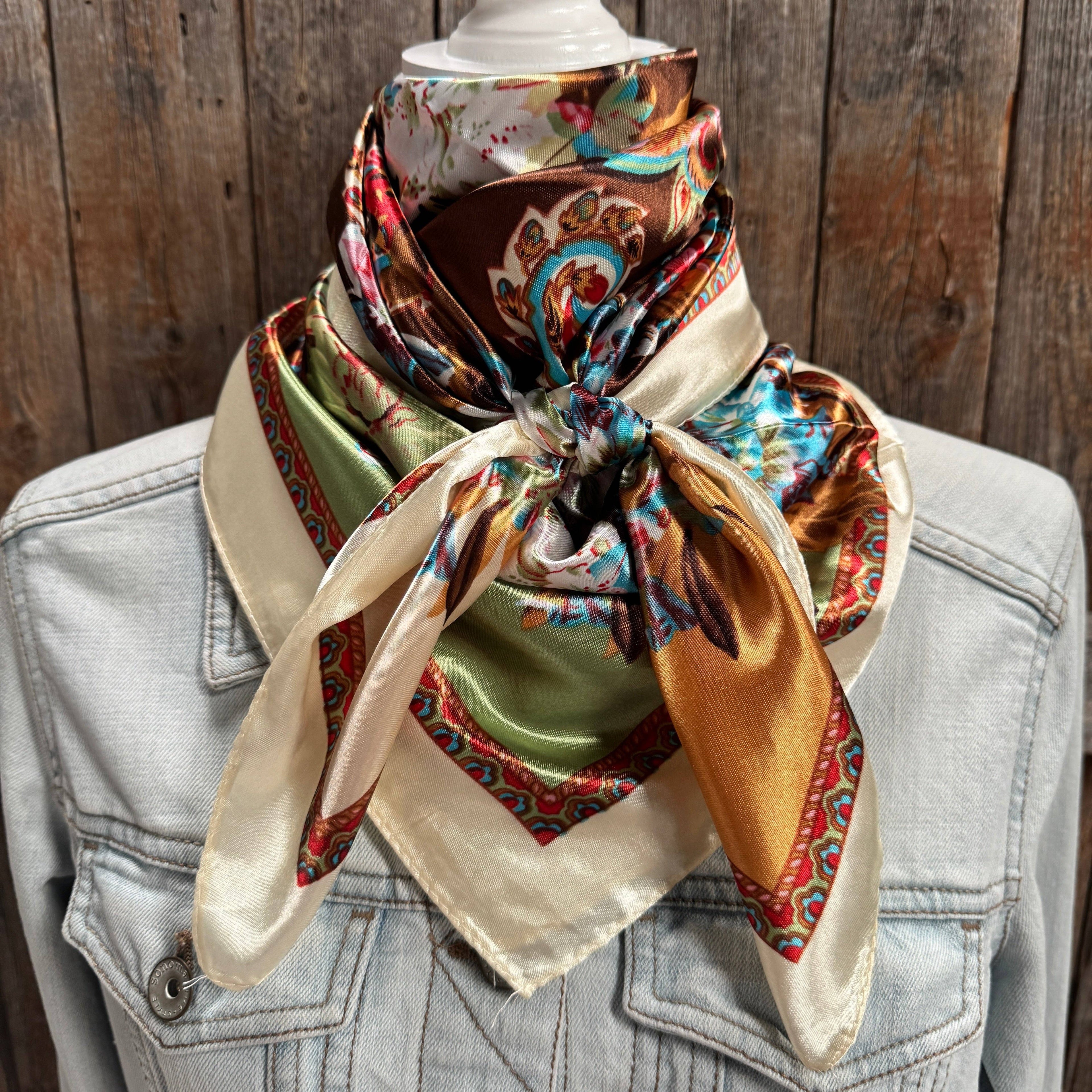 35X35" Brown and Cream Floral Wild Rag / Scarf WR1010