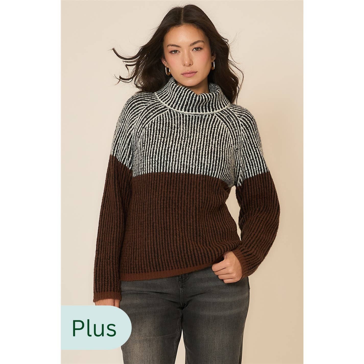 Brushed Rib Knit Cowl Neck Sweater