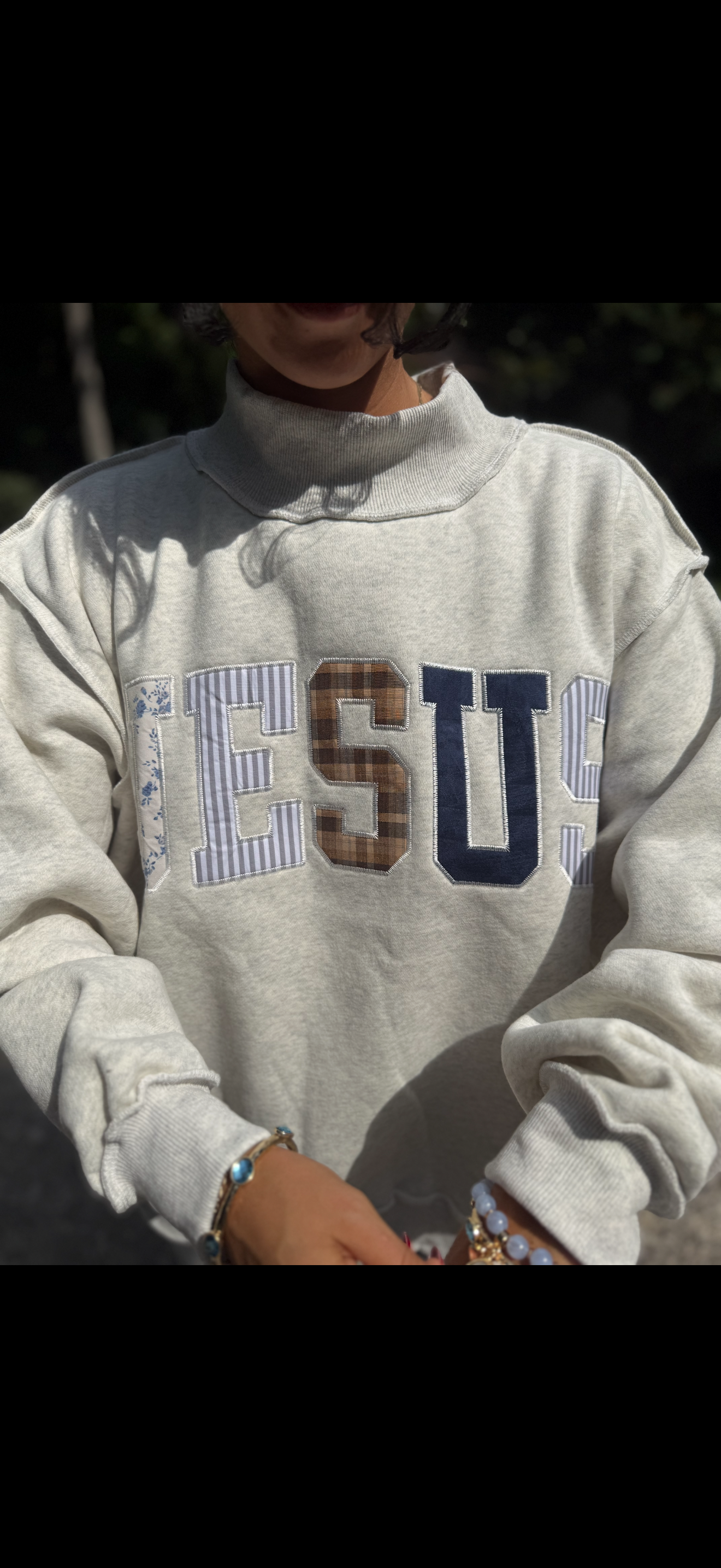Embroider Jesus mock neck top