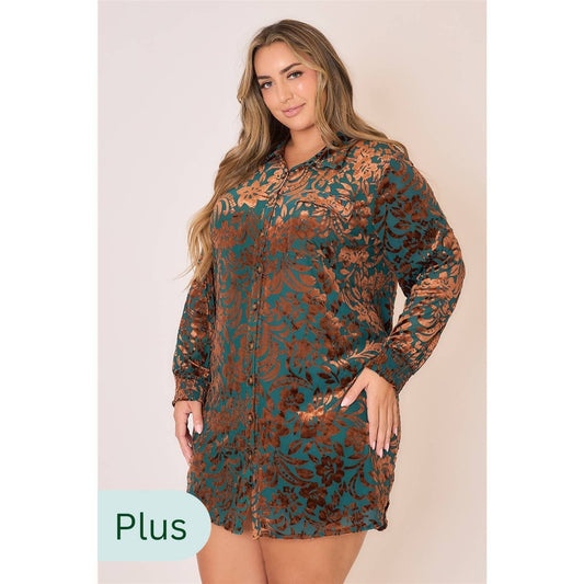 Floral Burnout Velvet Long Sleeve Mini Dress