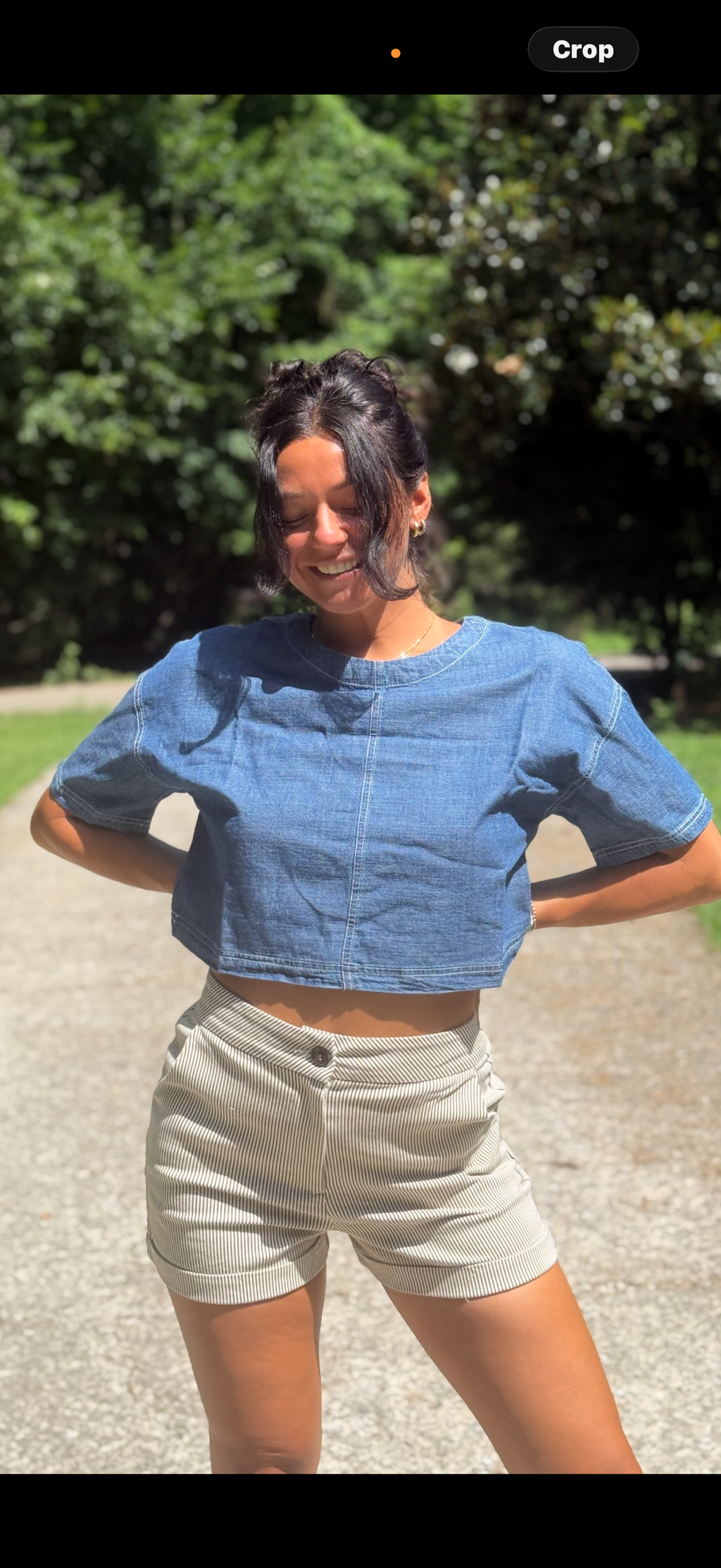 Round Neck Denim Crop Top