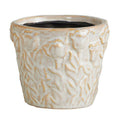 White Ceramic Pot - Medium - Floral Textured Design