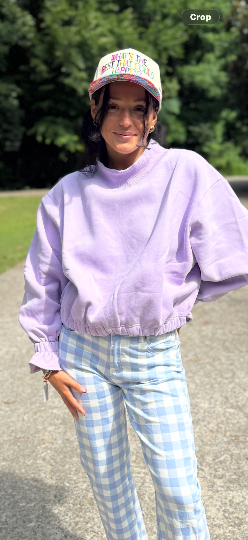 Ruffled Cuff Cropped Terry Sweartshirt