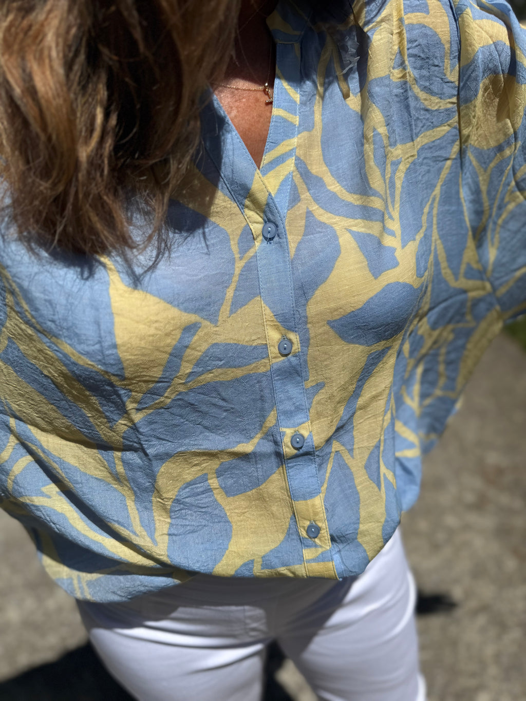 Yellow and Blue long sleeve Blouse