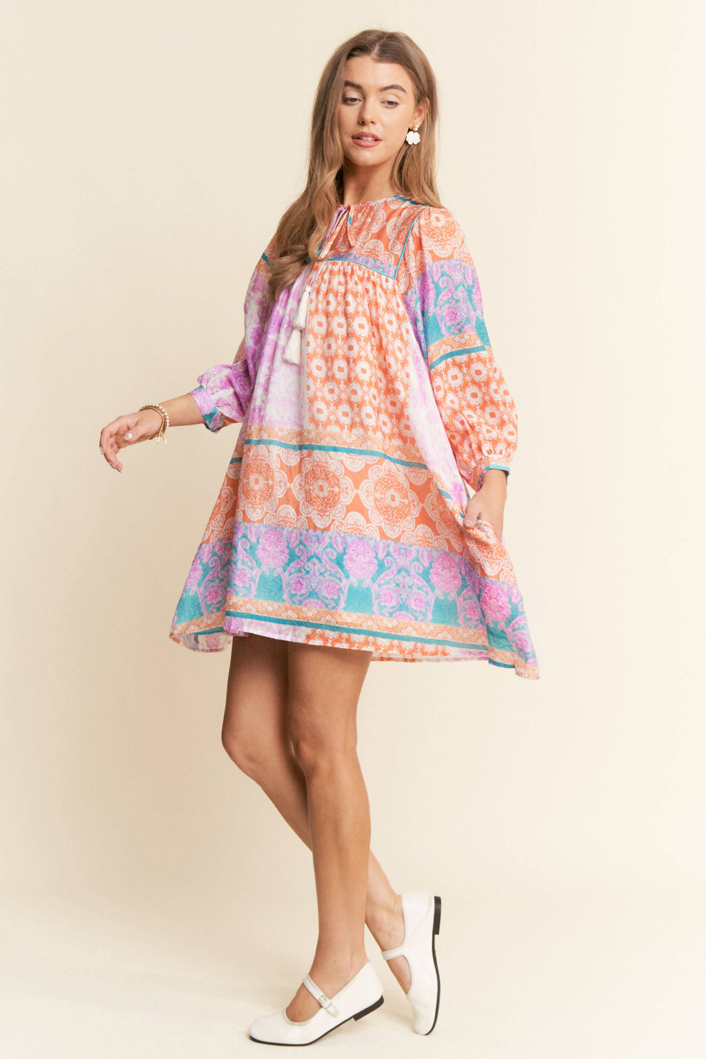 MULTI PATTERN TUNIC DRESS