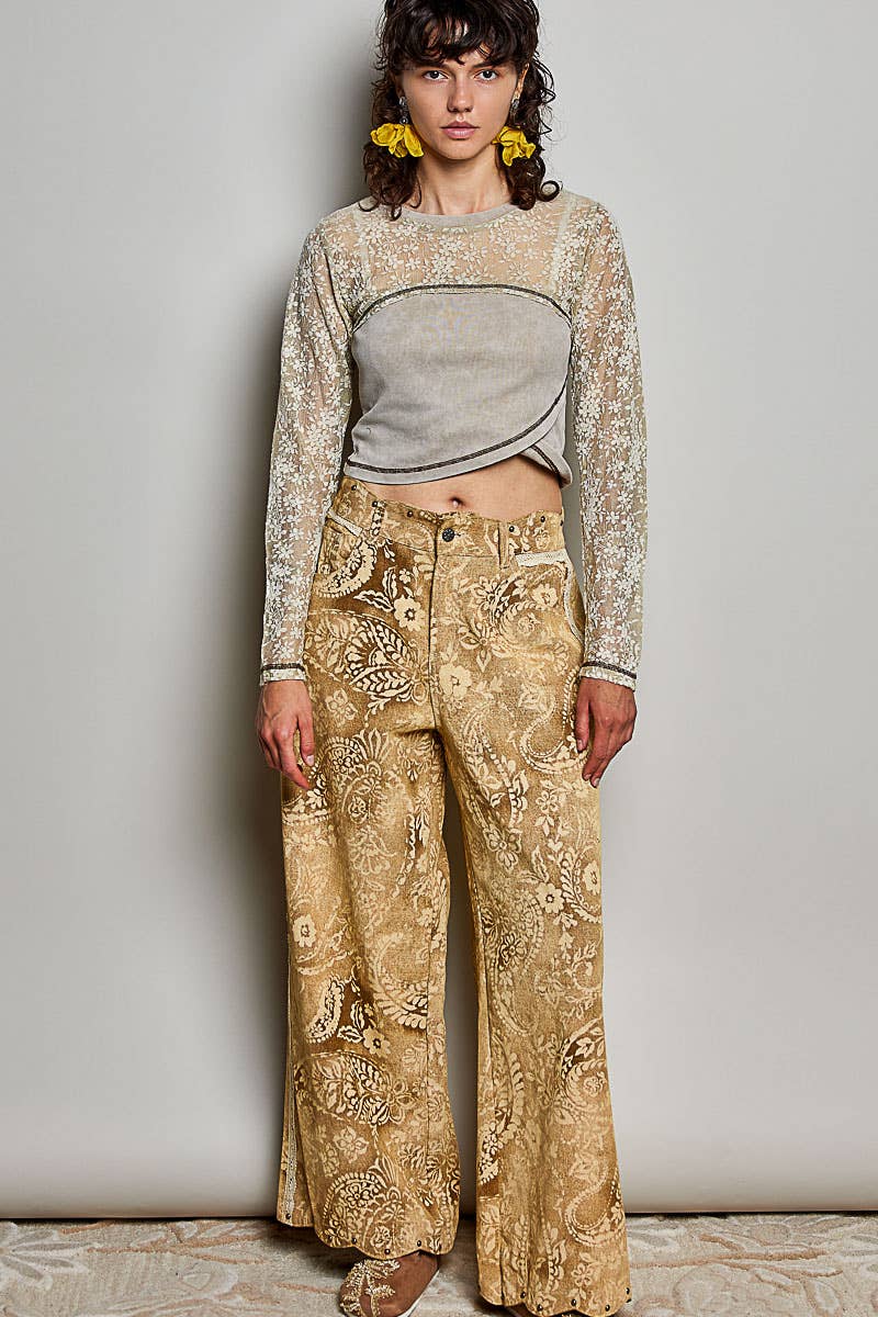 Vintage Washed Raw Edge Elastic Waist Straight Pants