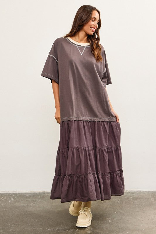 Tiered Contrast T-shirt Dress