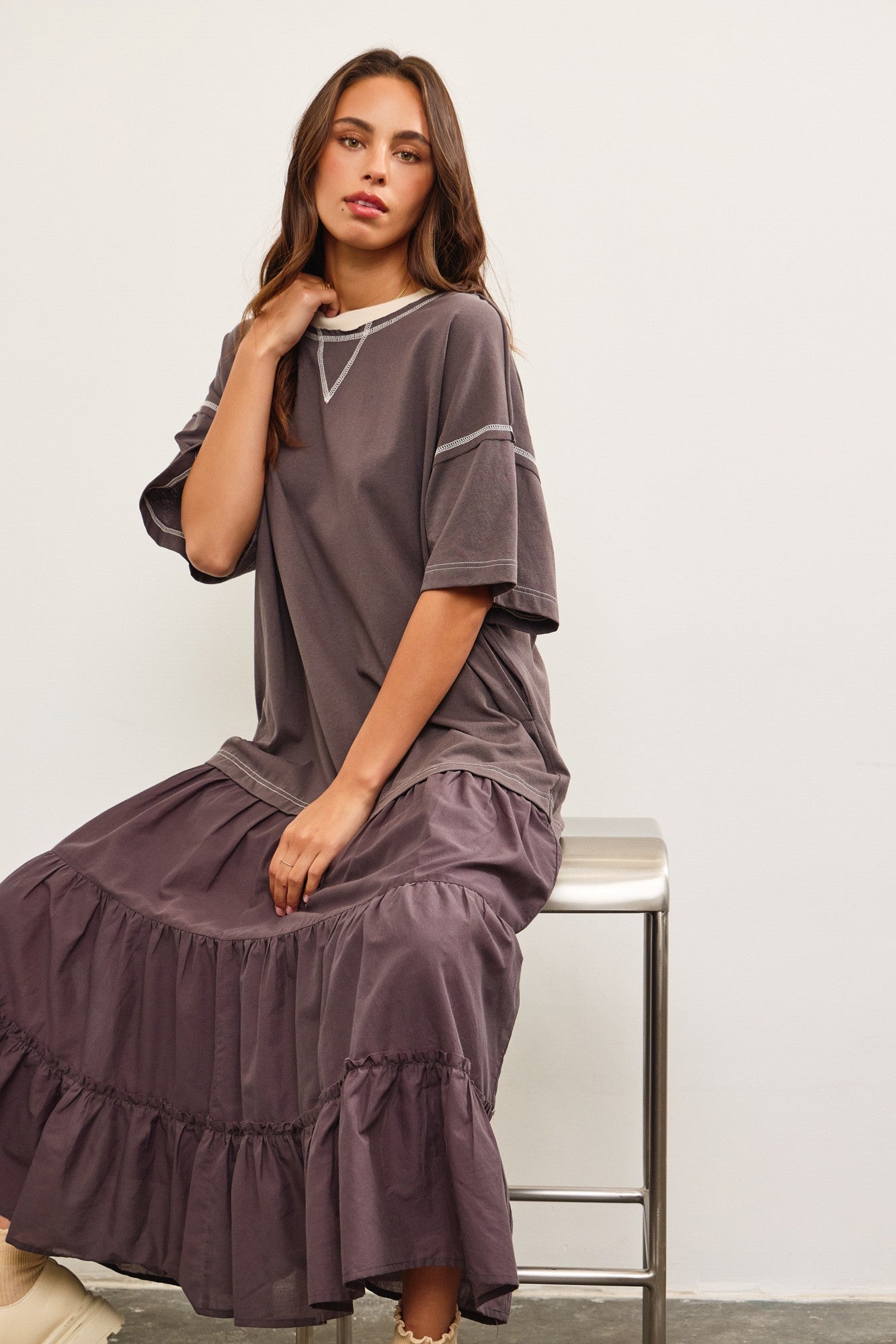 Tiered Contrast T-shirt Dress