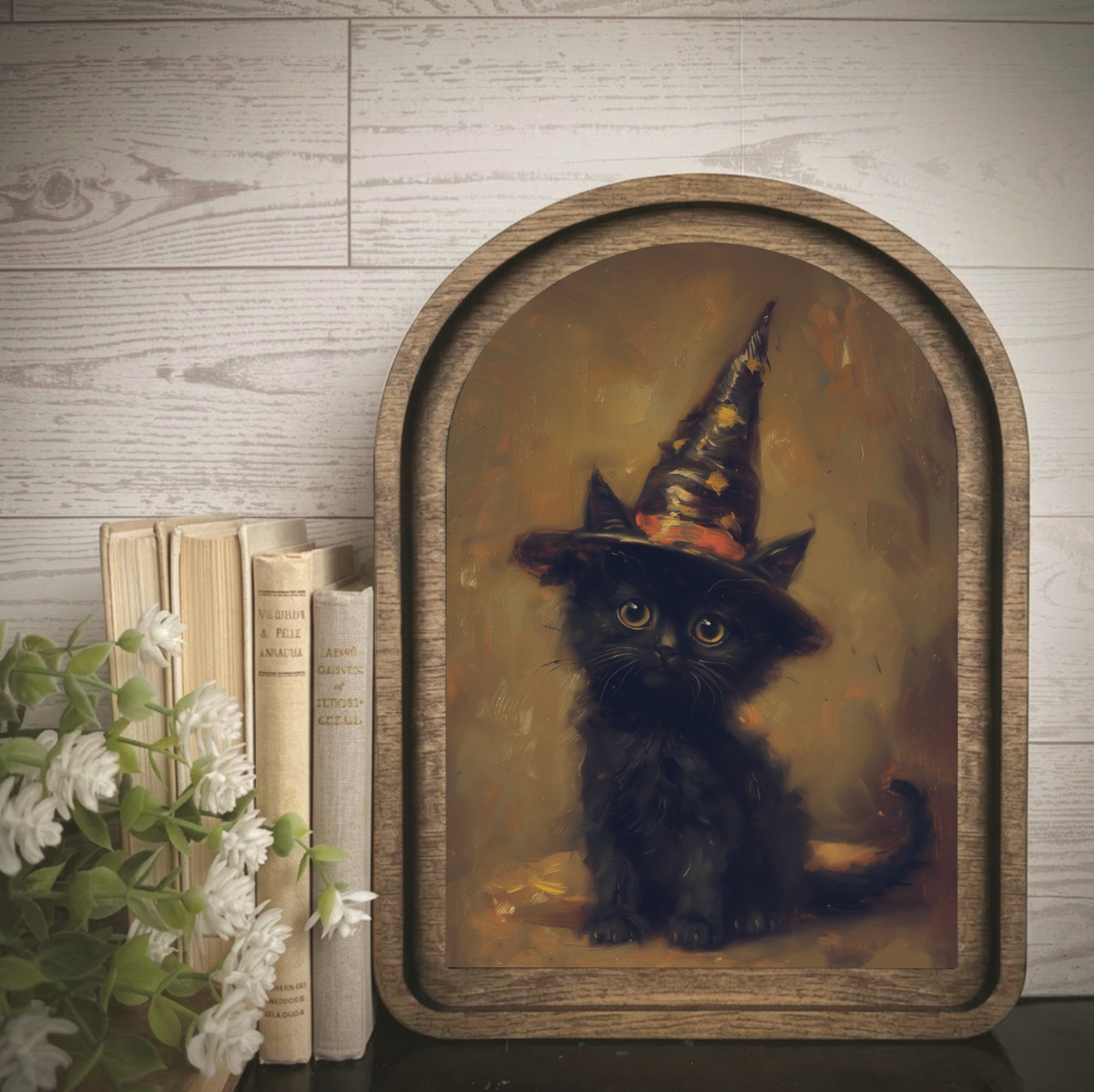 Arch Frame Kitten Witch Hat Halloween | Wood & Canvas