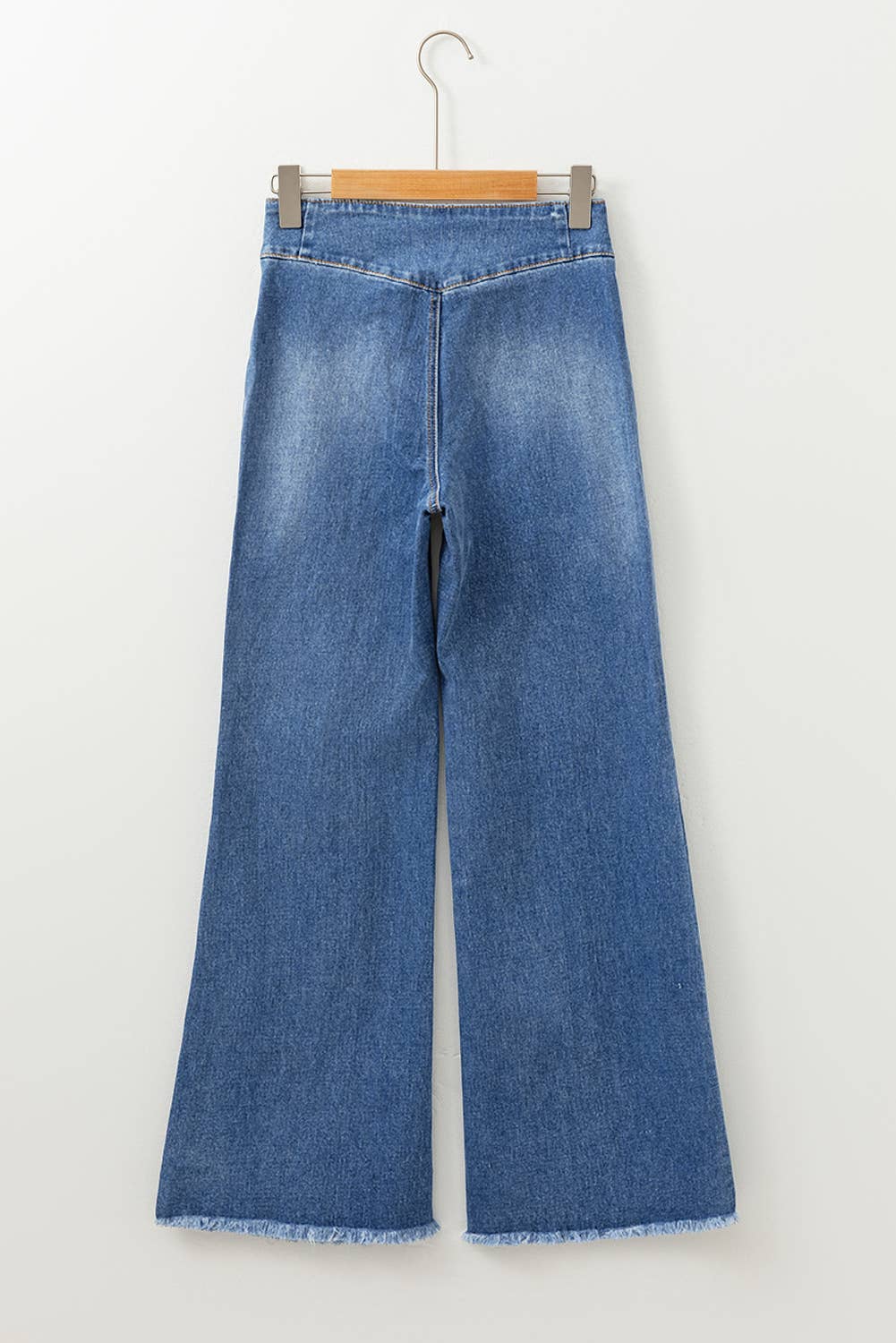 66Western High Waist Button Fly Seamed Raw Hem Flare Jeans