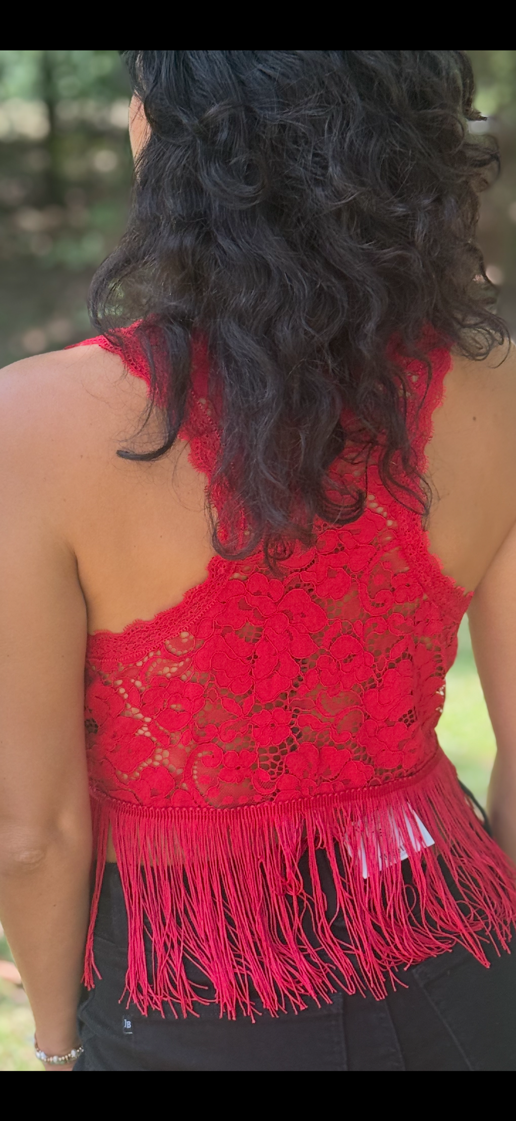 Lace and Fringer Halter Top