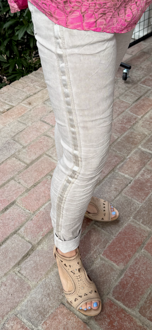 Beige Ribbon Stretch Pants