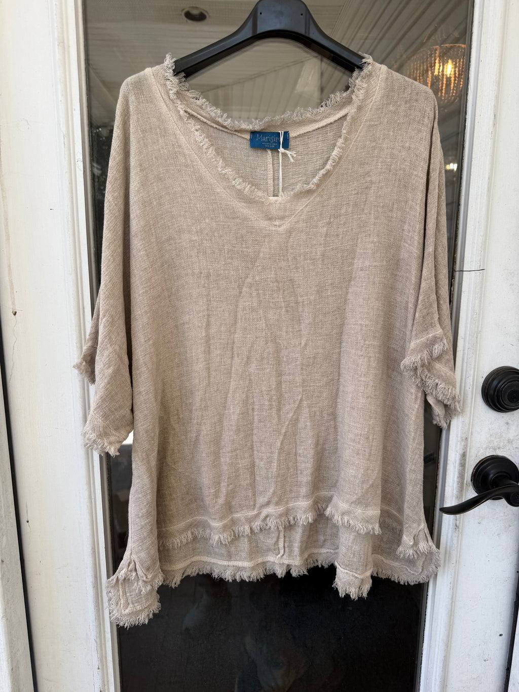 Beige Cotton Top V-neck