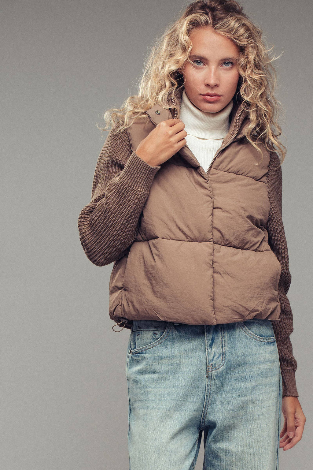 Sweater Knit Sleeves Padded Jacket