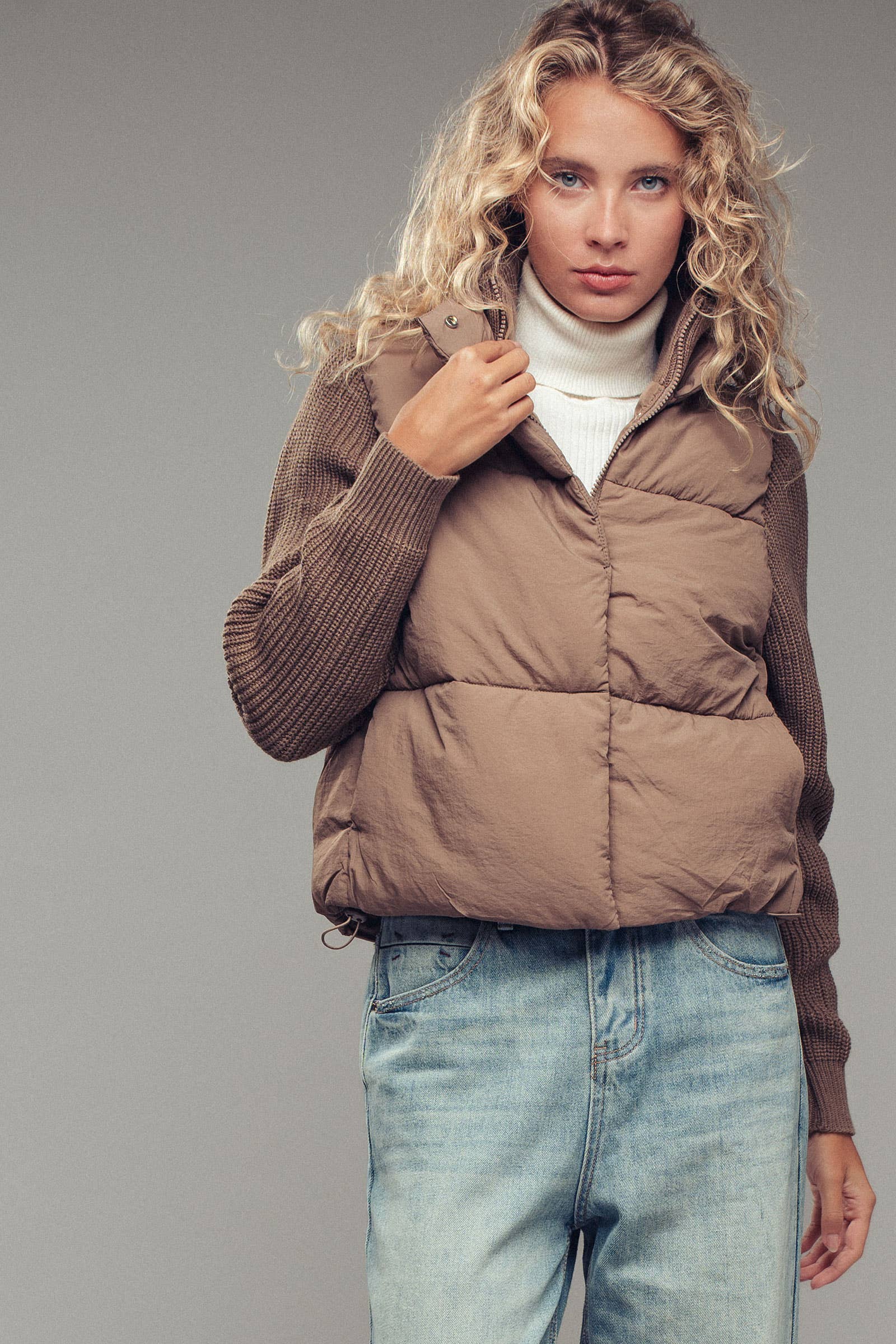 Sweater Knit Sleeves Padded Jacket