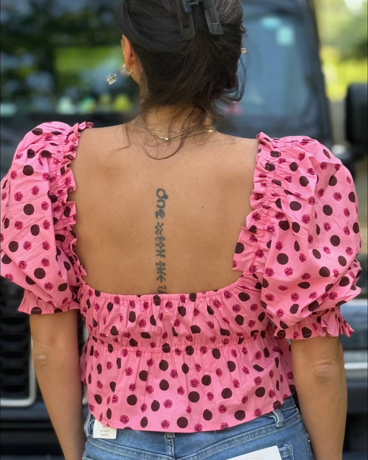 Pink top with Burgundy Polka Dots