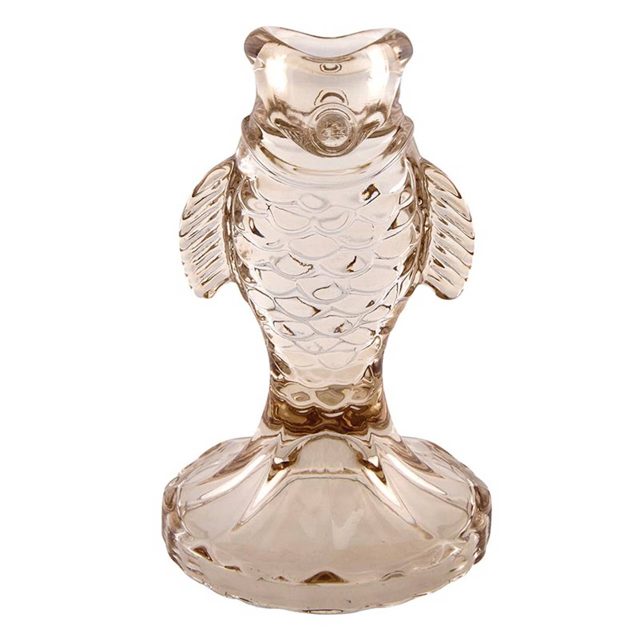Beige Glass Fish Taper Candle Holder