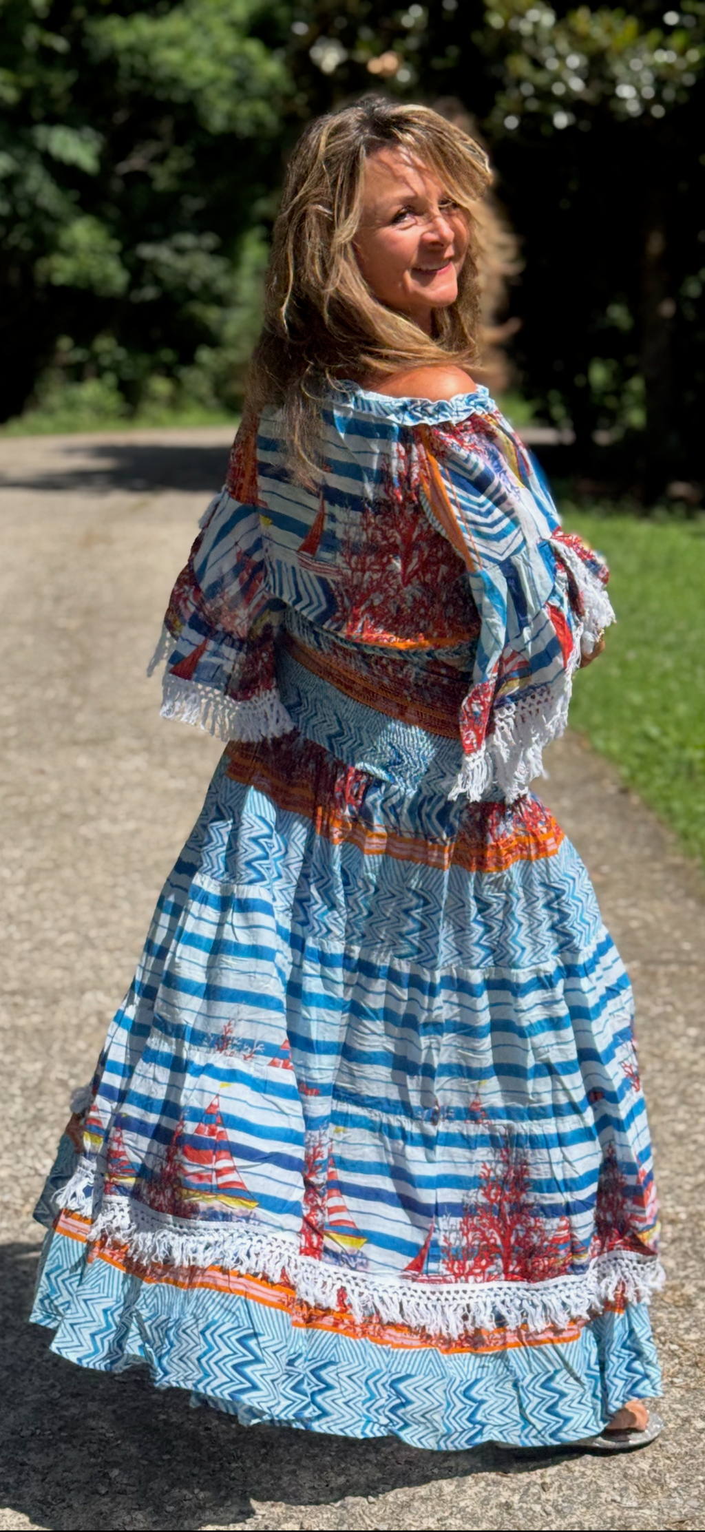 off shoulder smoked waist