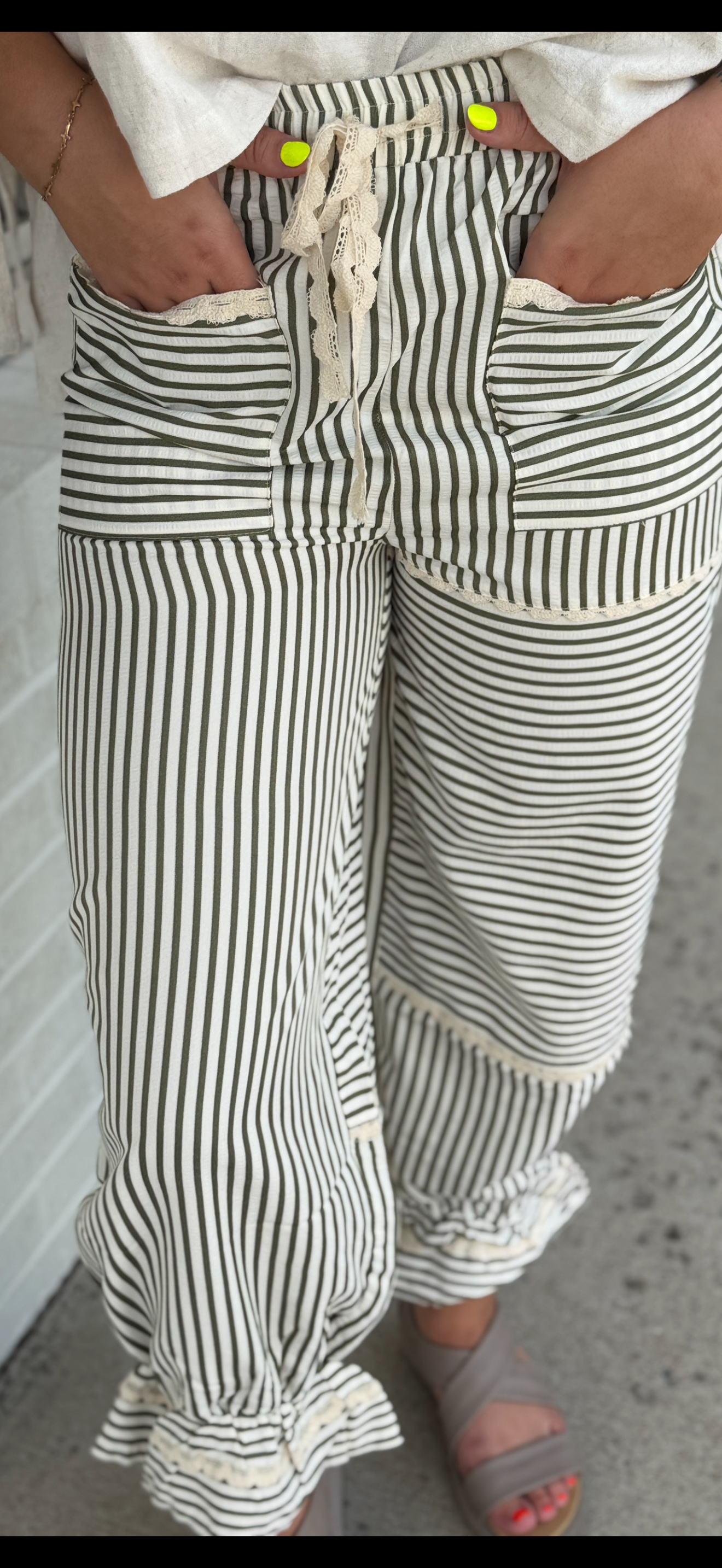 Olive and Beige Striped Pants