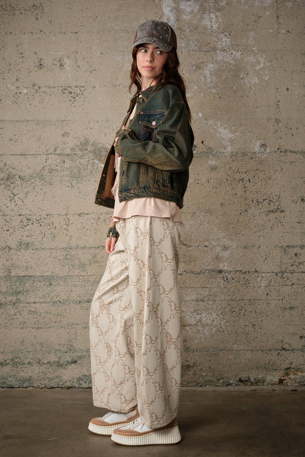 15544J Western Print Mix Denim Jacket