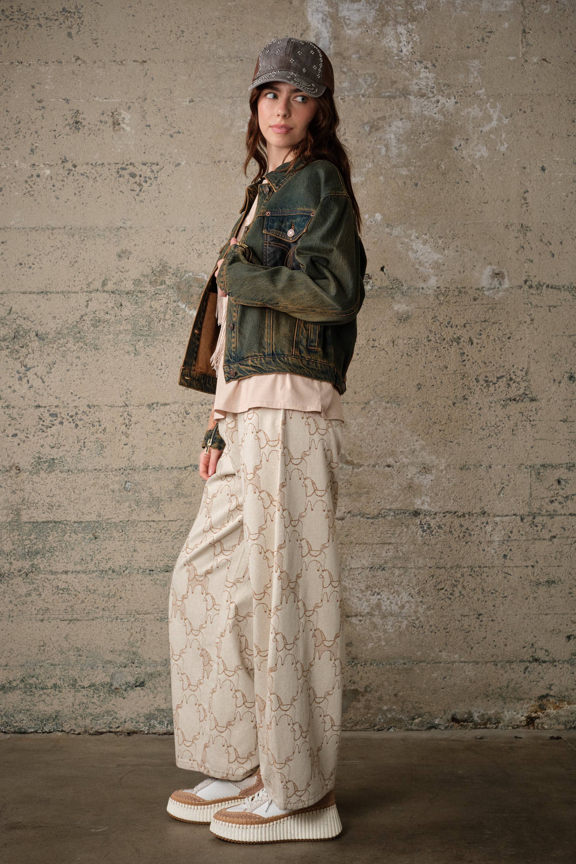 15544J Western Print Mix Denim Jacket