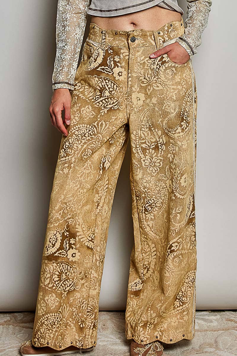 Vintage Washed Raw Edge Elastic Waist Straight Pants