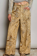 Vintage Washed Raw Edge Elastic Waist Straight Pants