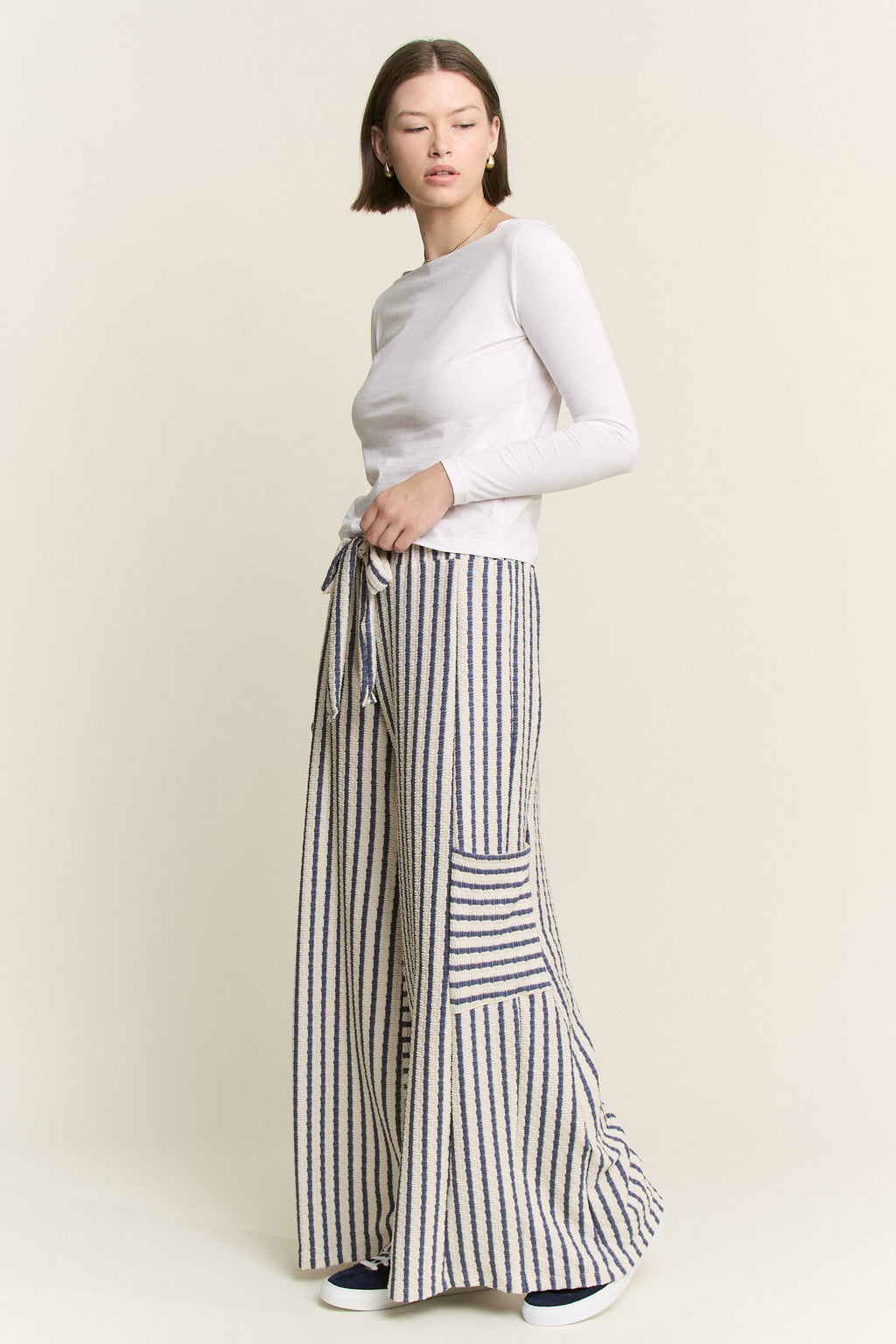 STRIPE WIDE LEG PANTS CREAM EDITION
