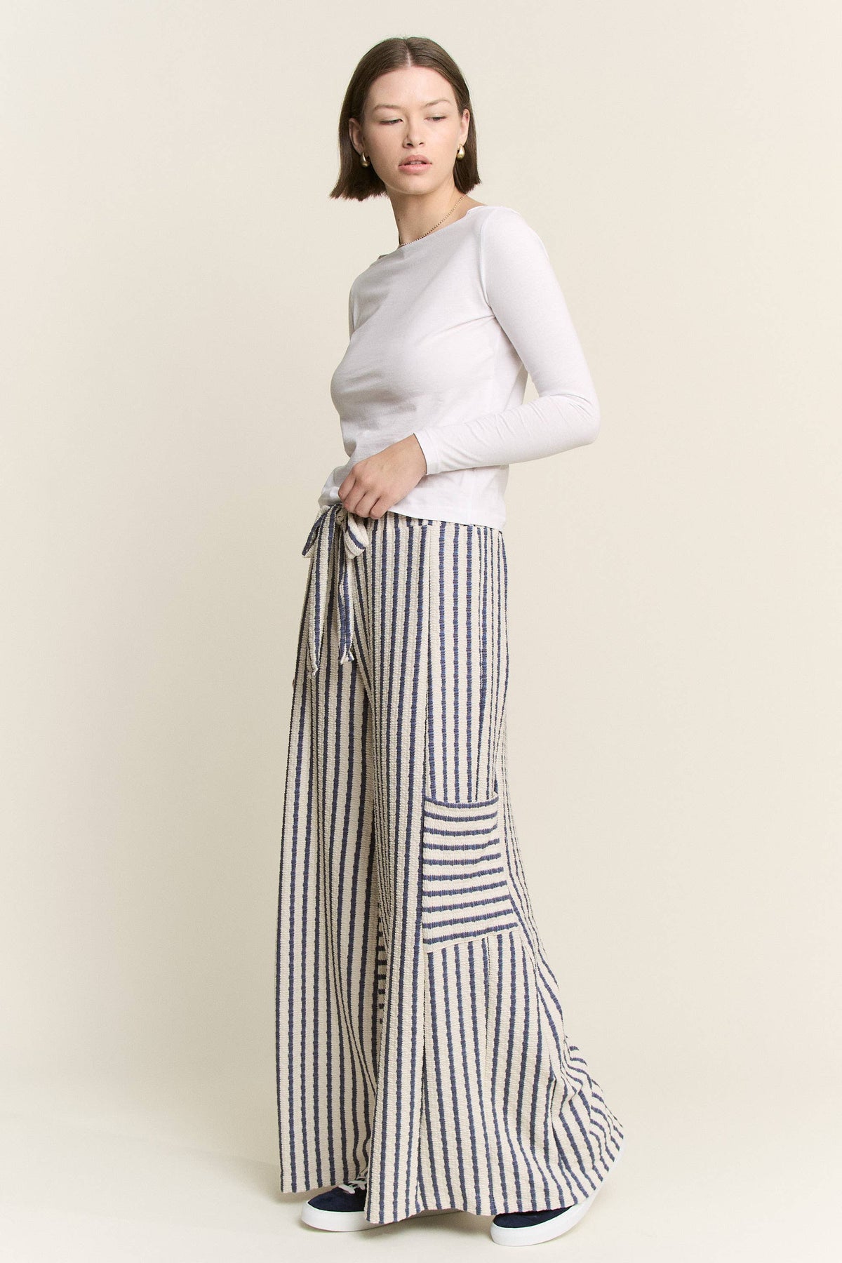 STRIPE WIDE LEG PANTS CREAM EDITION