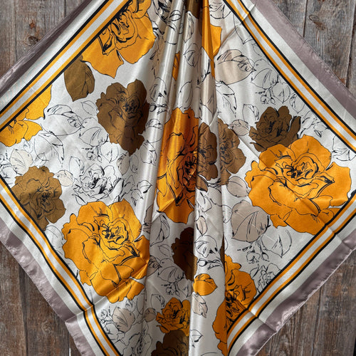 35X35"  Yellow and Brown Roses Wild Rag / Scarf WR3395