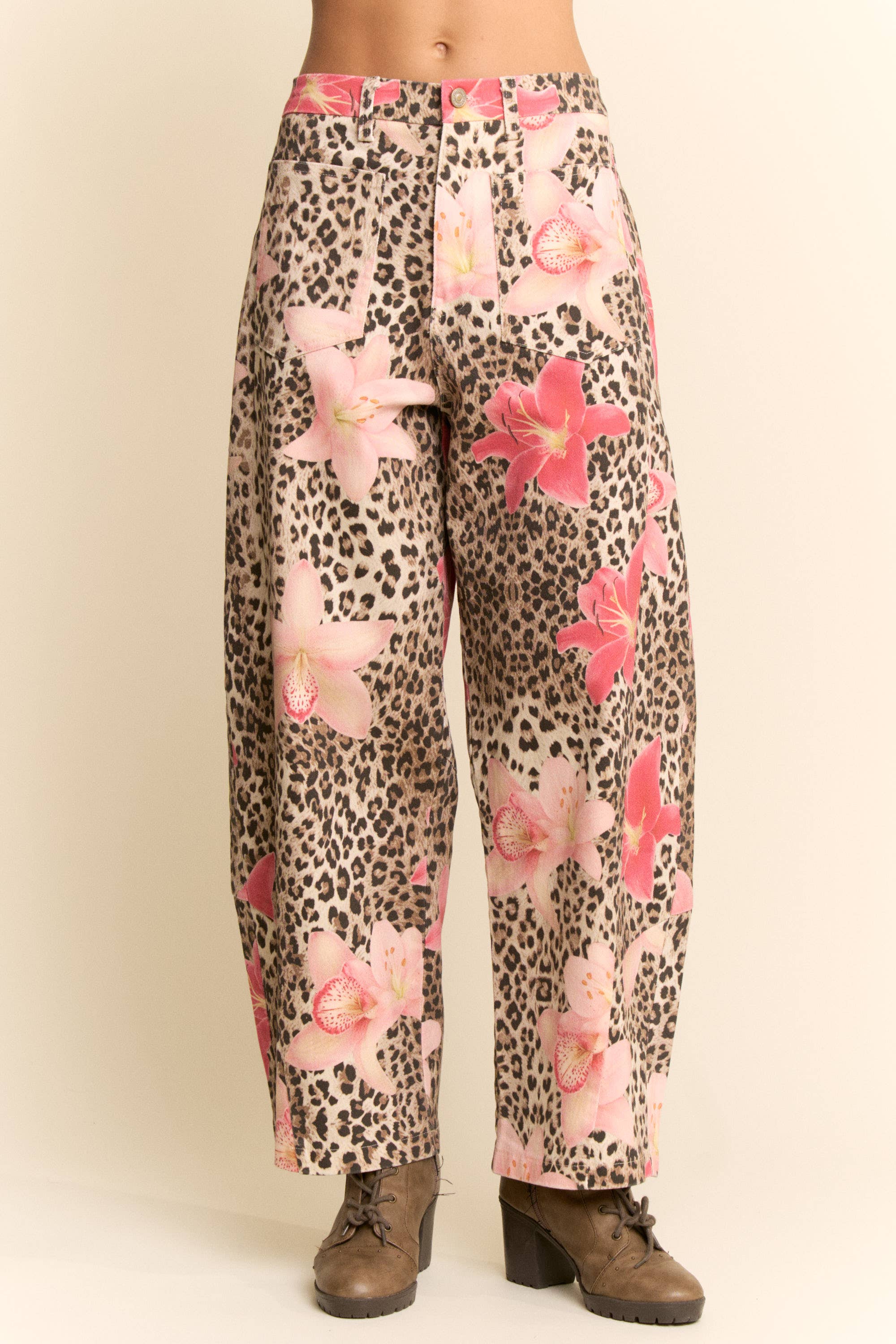 PLUS LEOPARD FLORAL PRINT RELAXED WIDE LEG PANTS