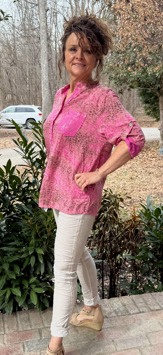 Hot Pink Button Up Shirt