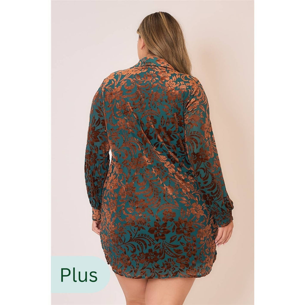 Floral Burnout Velvet Long Sleeve Mini Dress