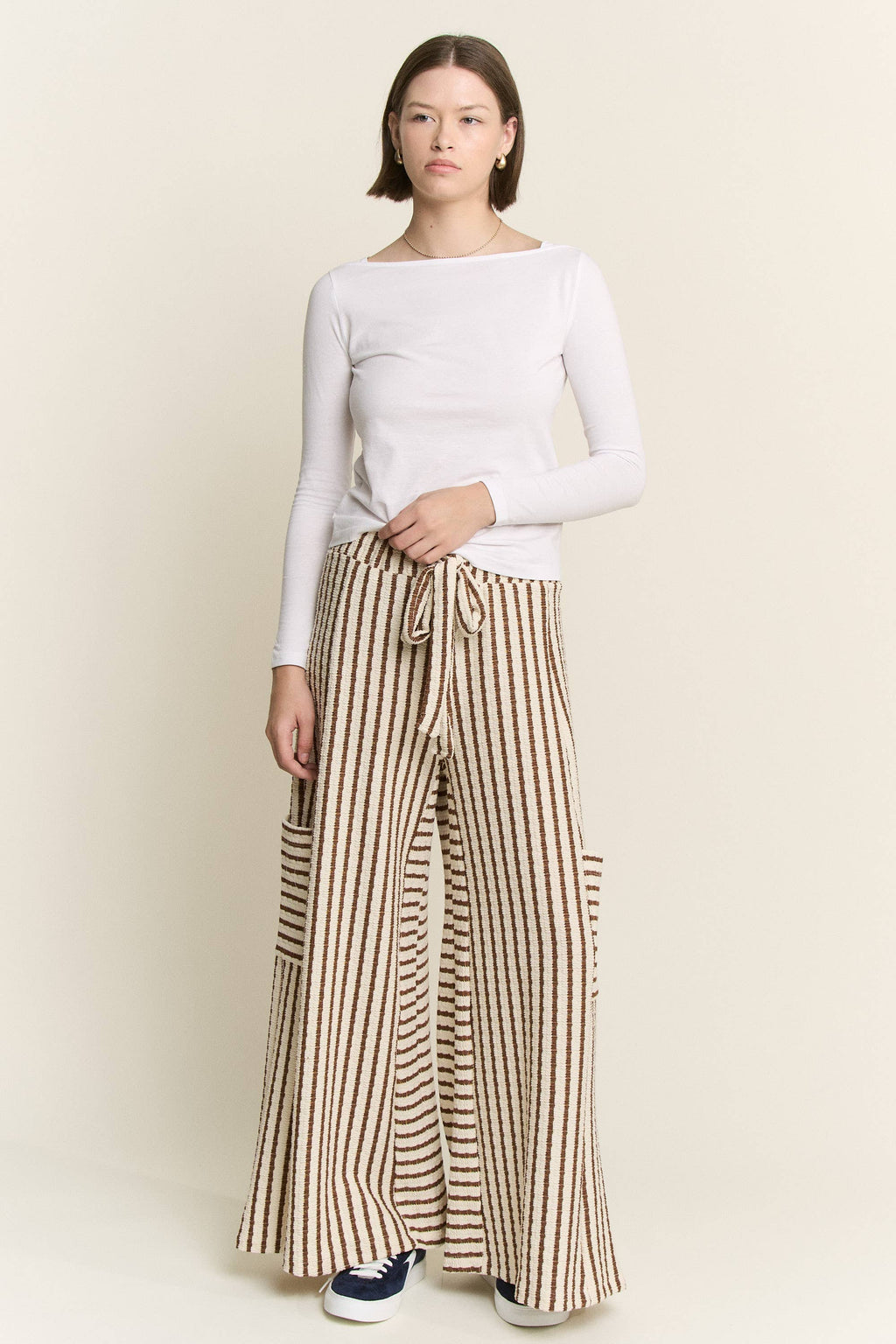 STRIPE WIDE LEG PANTS CREAM EDITION