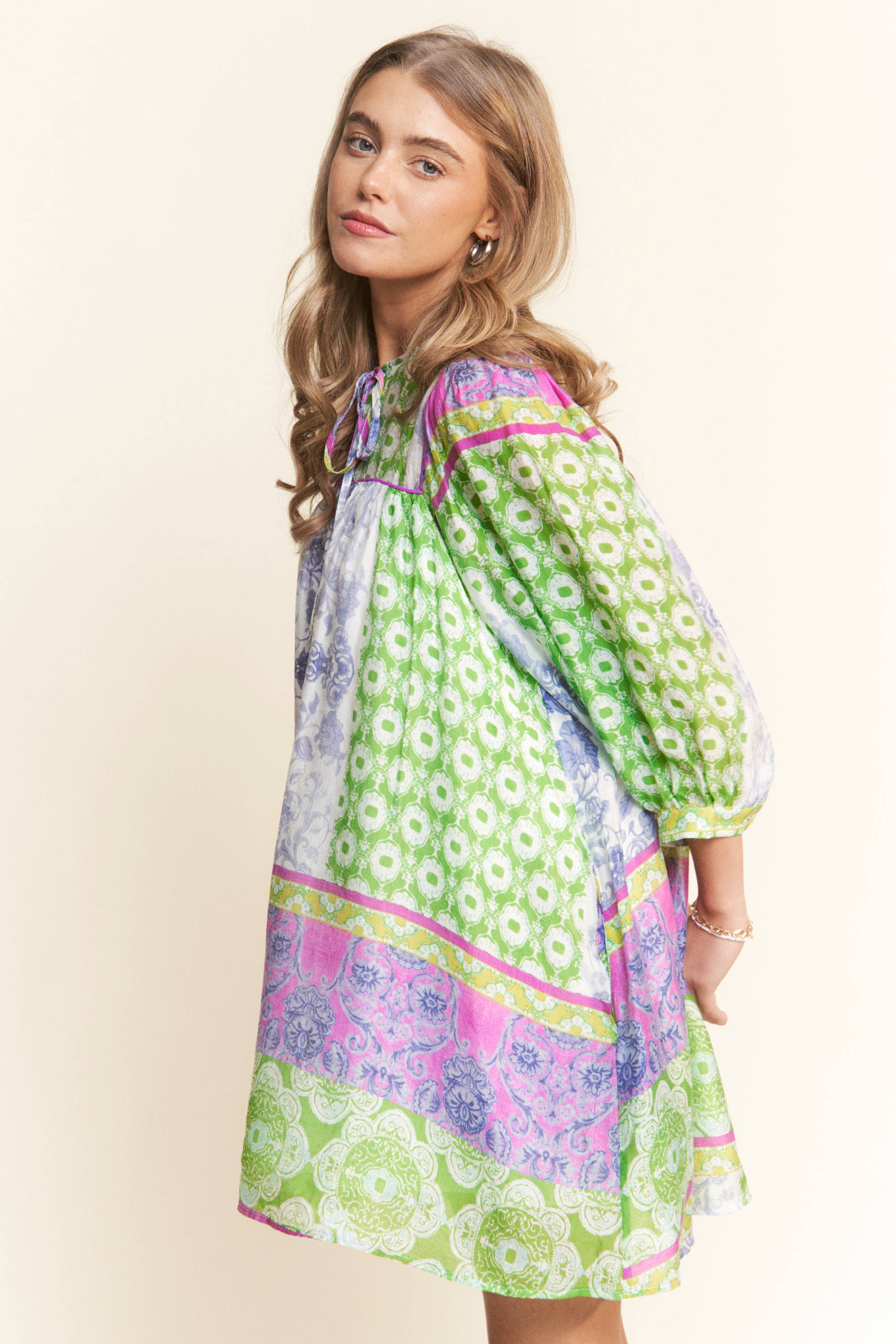 MULTI PATTERN TUNIC DRESS