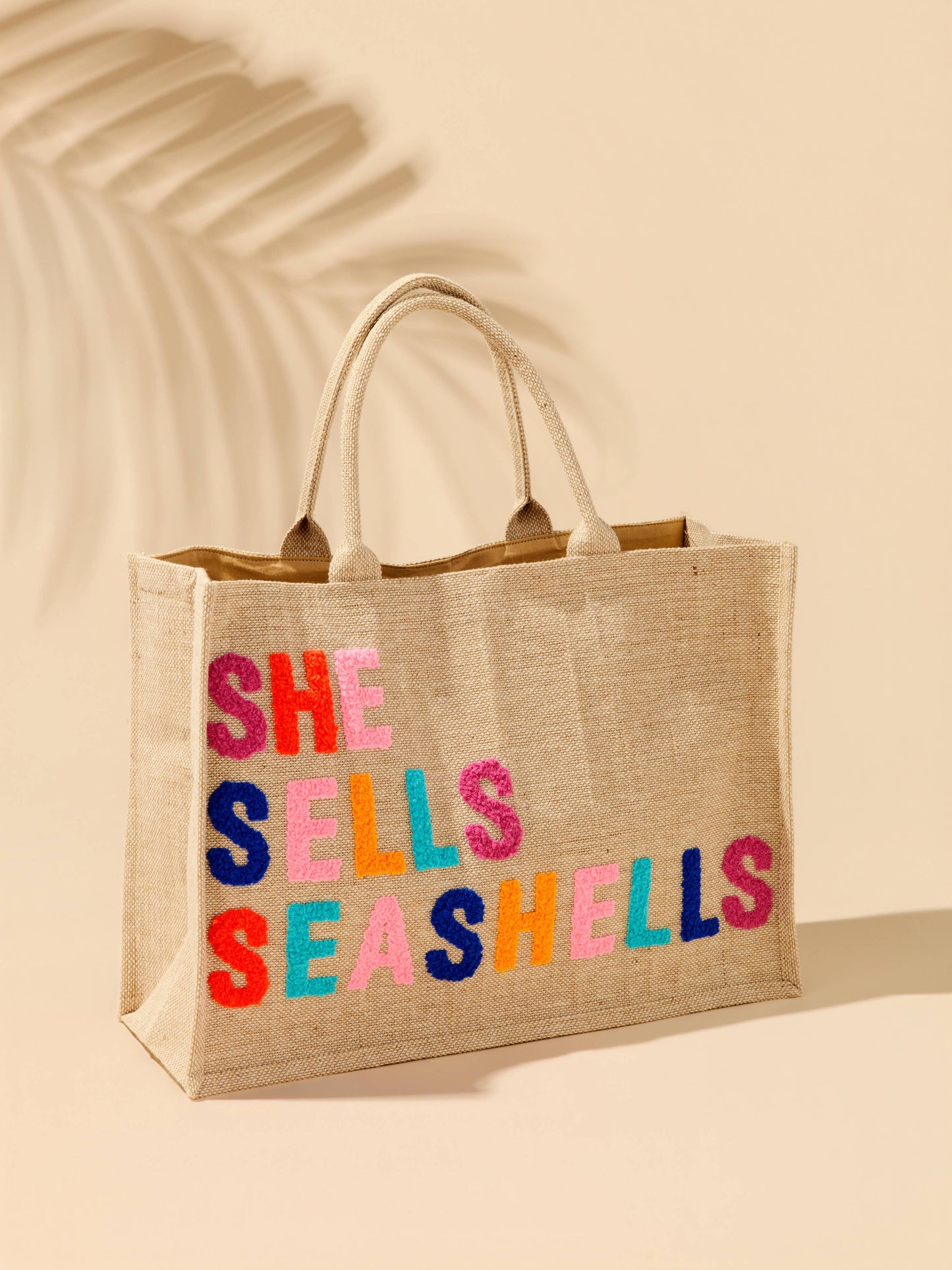 "SHE SELLS SEASHELLS" BEACH BAG,NATURAL