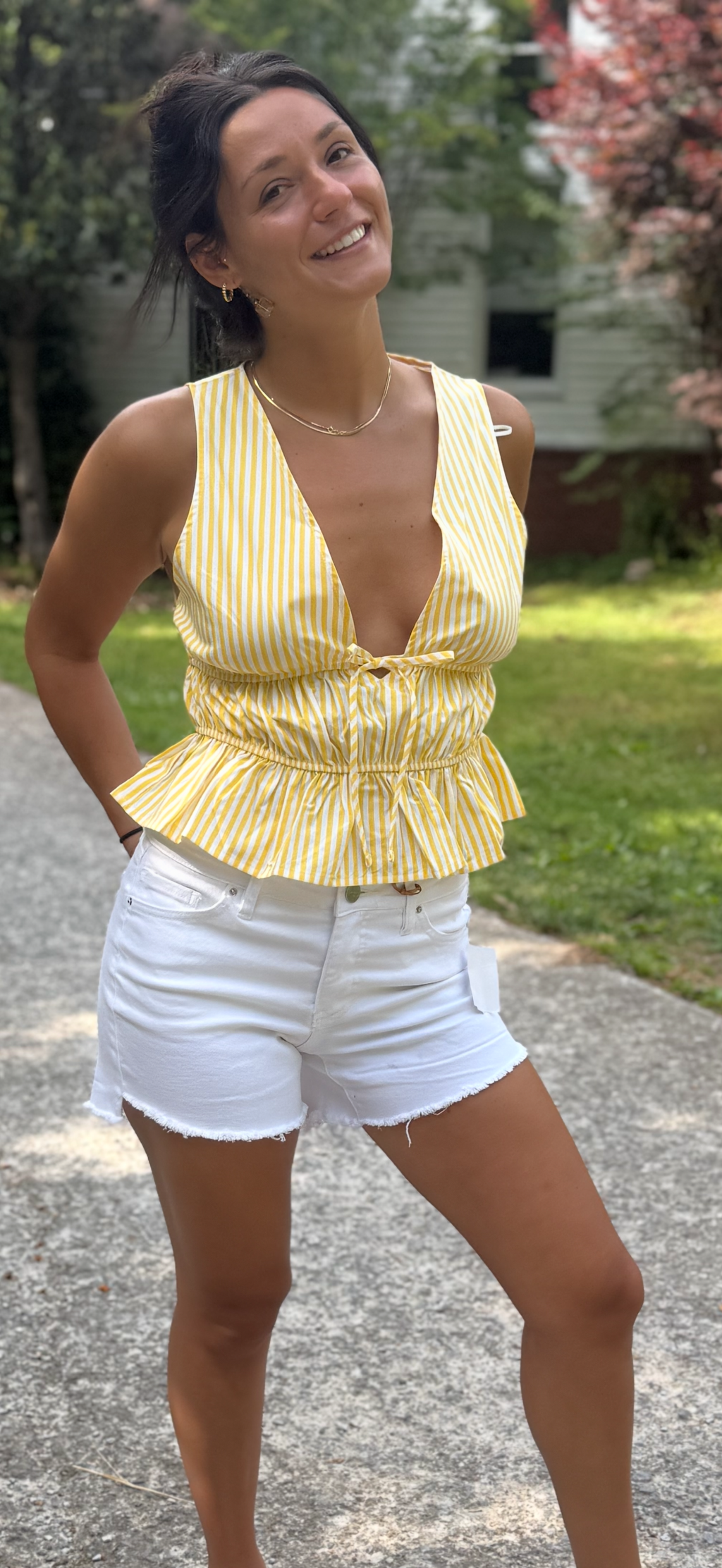 Yellow  and White Stripped Tank