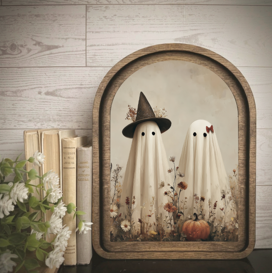Arch Frame Art Ghost Couple Moody Halloween | Wood & Canvas