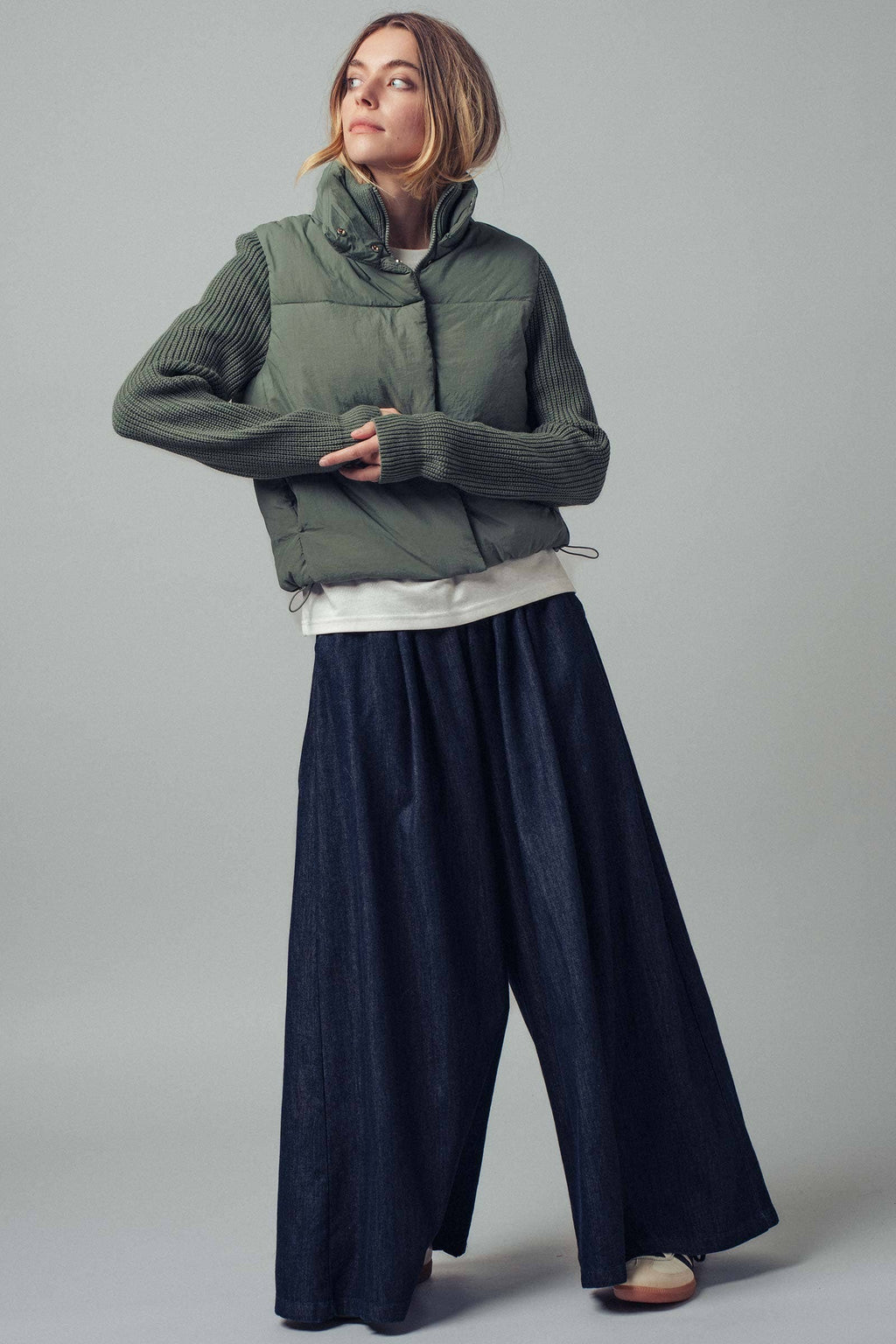 Sweater Knit Sleeves Padded Jacket