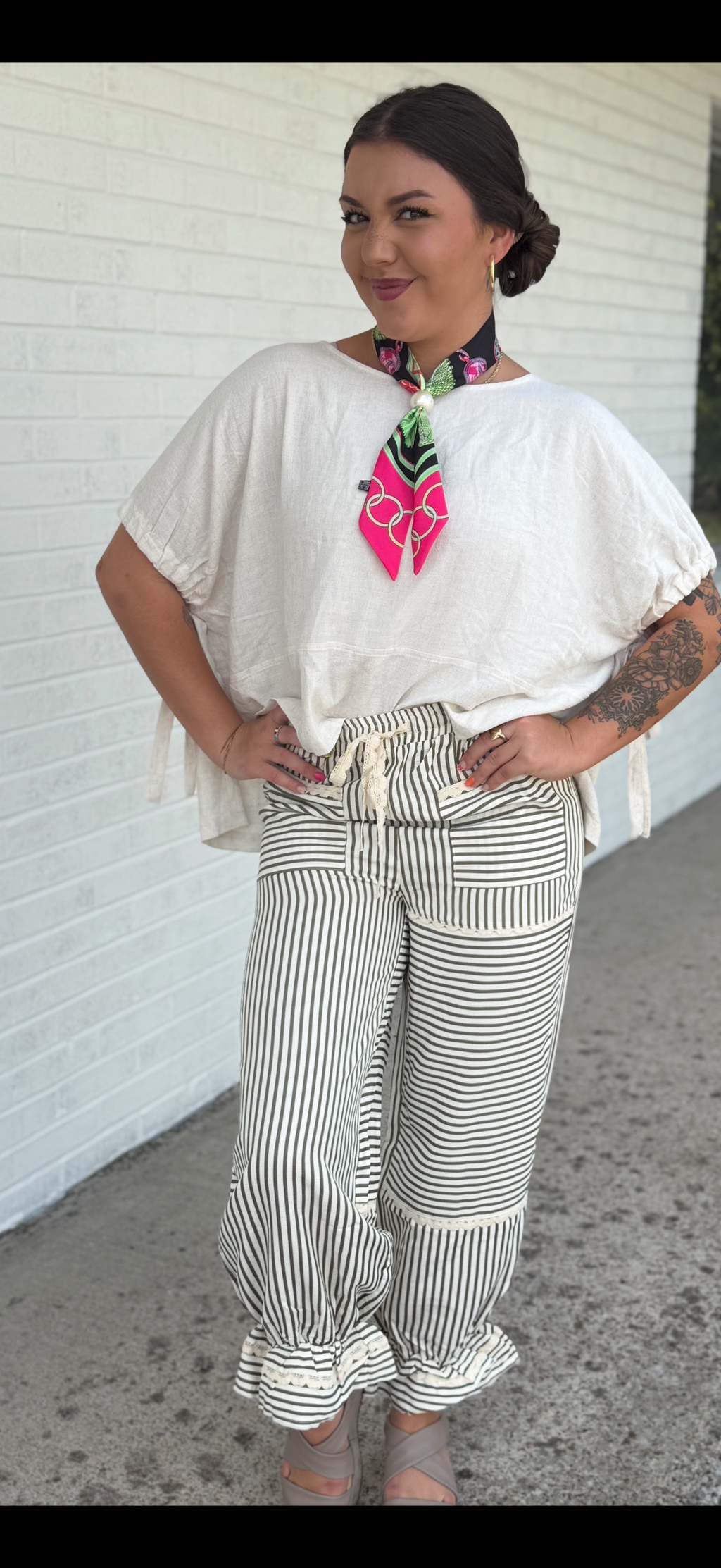 Olive and Beige Striped Pants