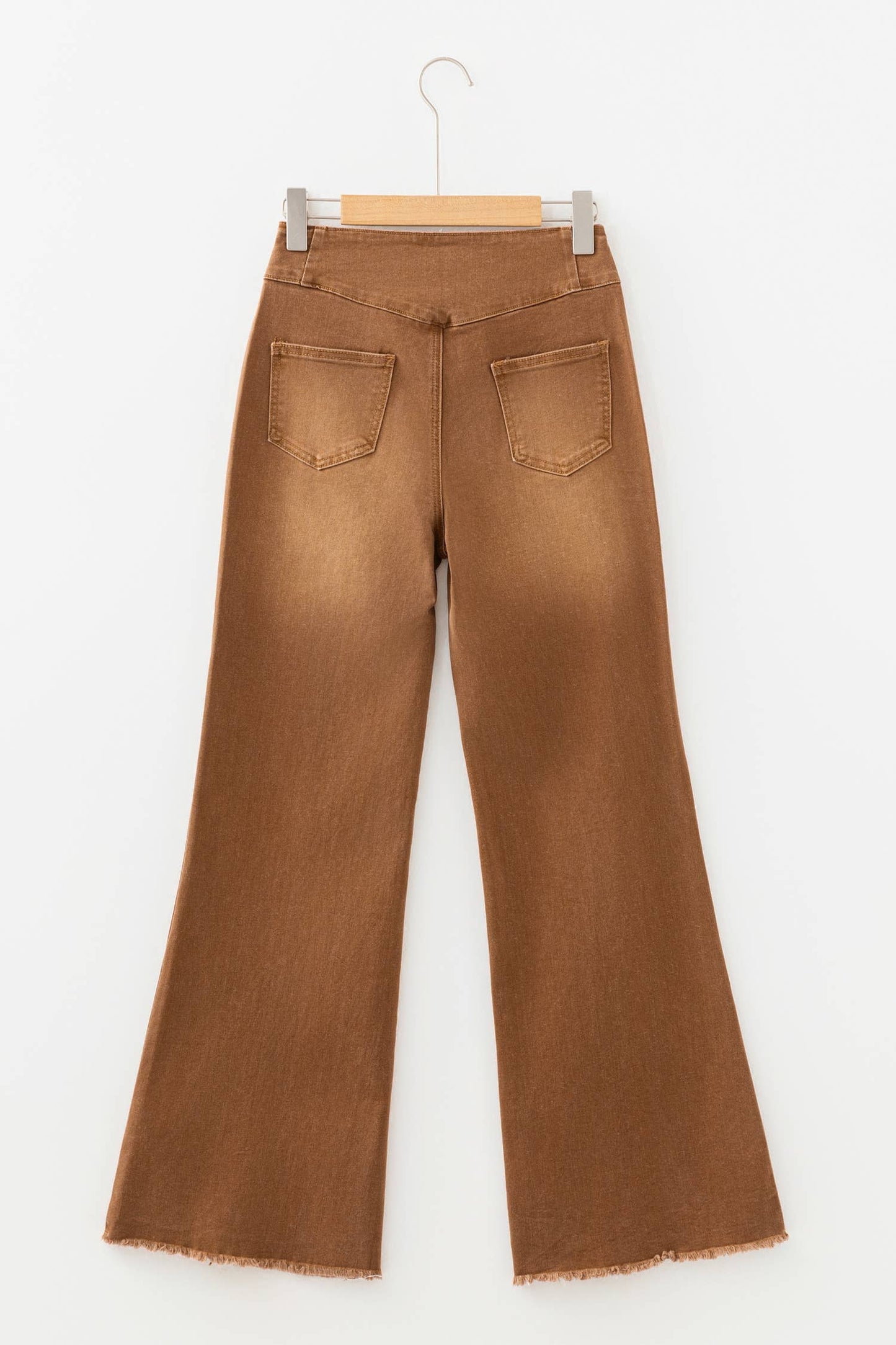 66Western High Waist Button Fly Seamed Raw Hem Flare Jeans