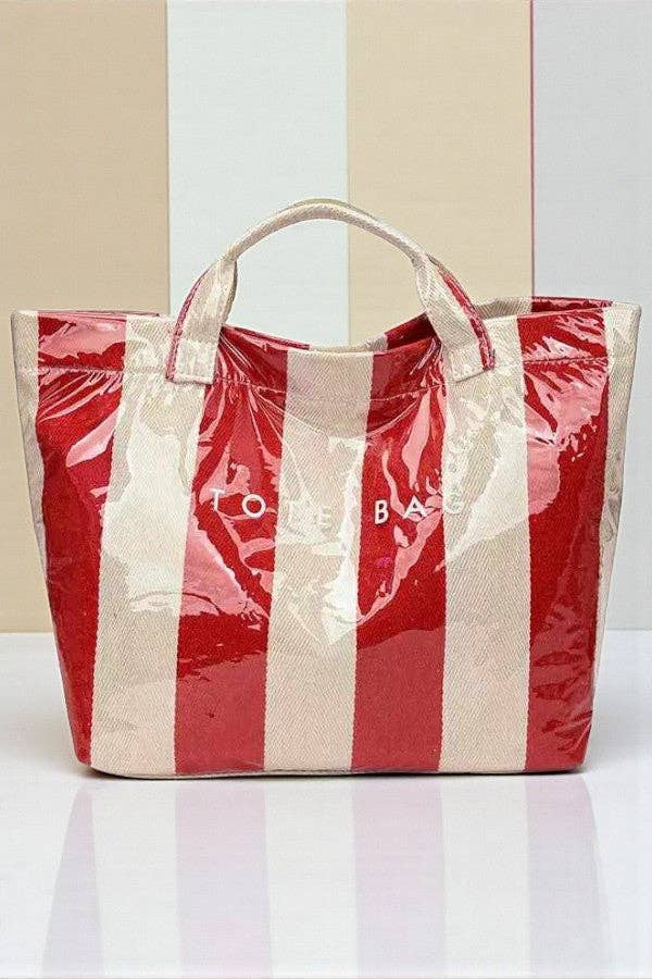 Red and Beige Striped TOTE BAG