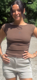 Brown Boat Neck Top