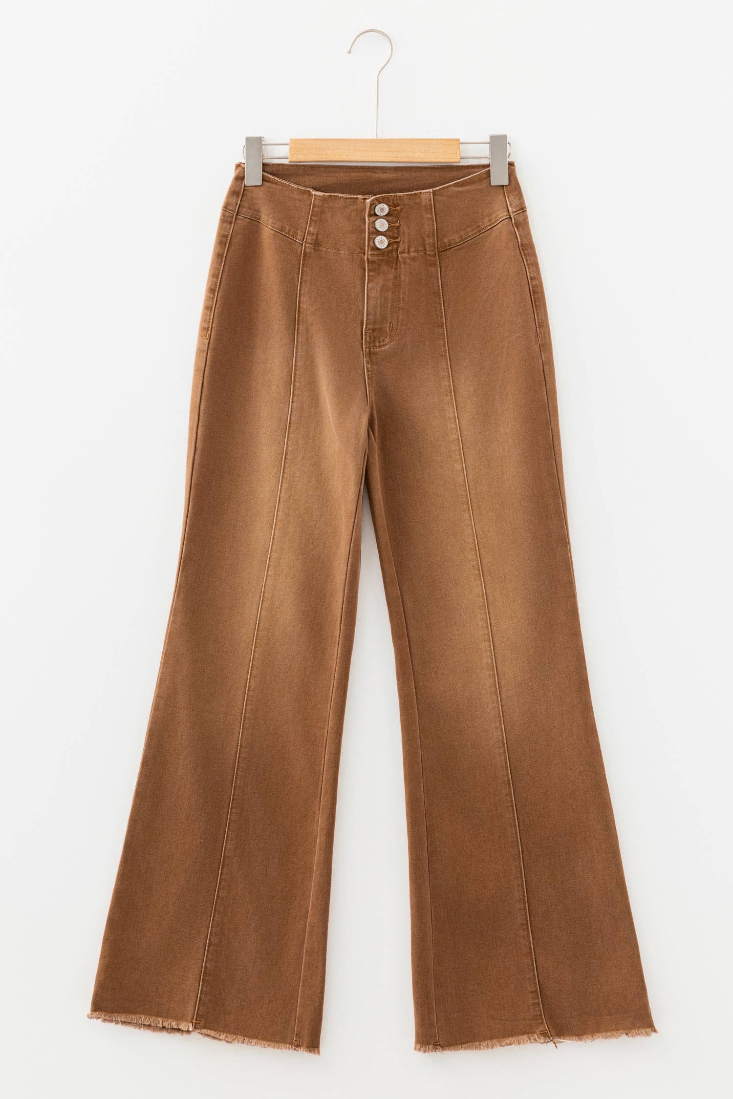 66Western High Waist Button Fly Seamed Raw Hem Flare Jeans